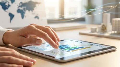 Une personne utilisant une tablette affichant des graphiques financiers pour le trading Forex.
