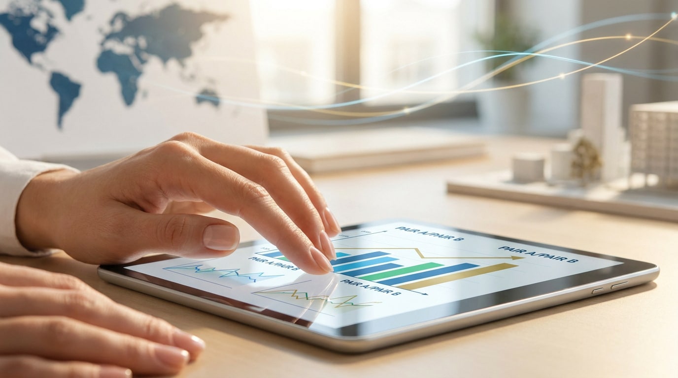 Une personne utilisant une tablette affichant des graphiques financiers pour le trading Forex.